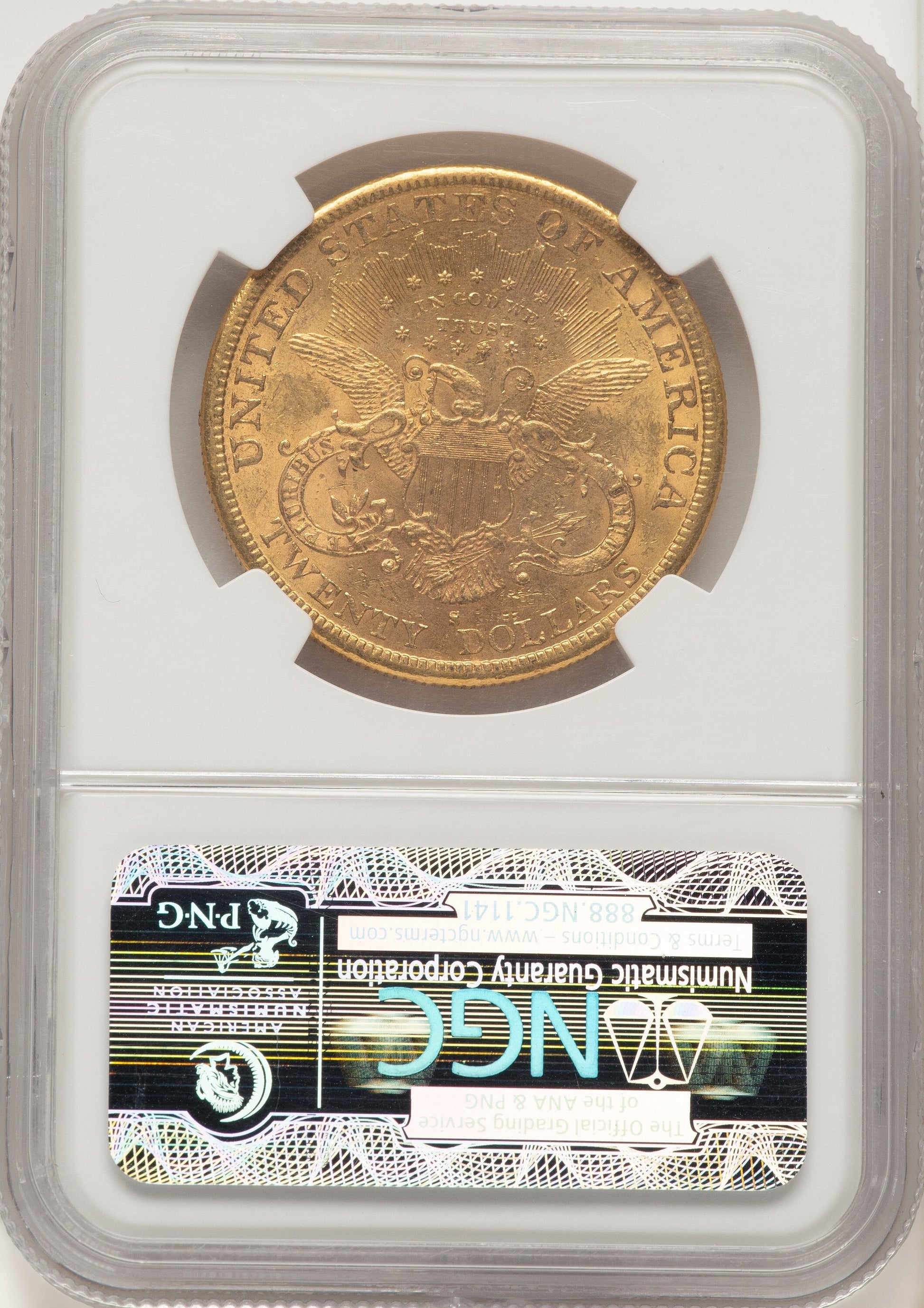 1882-S $20 Brown Label Liberty Double Eagle NGC MS61