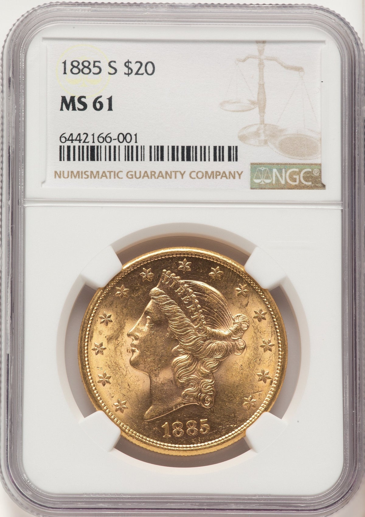 1885-S $20 Brown Label Liberty Double Eagle NGC MS61