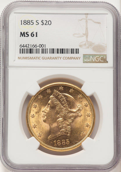 1885-S $20 Brown Label Liberty Double Eagle NGC MS61