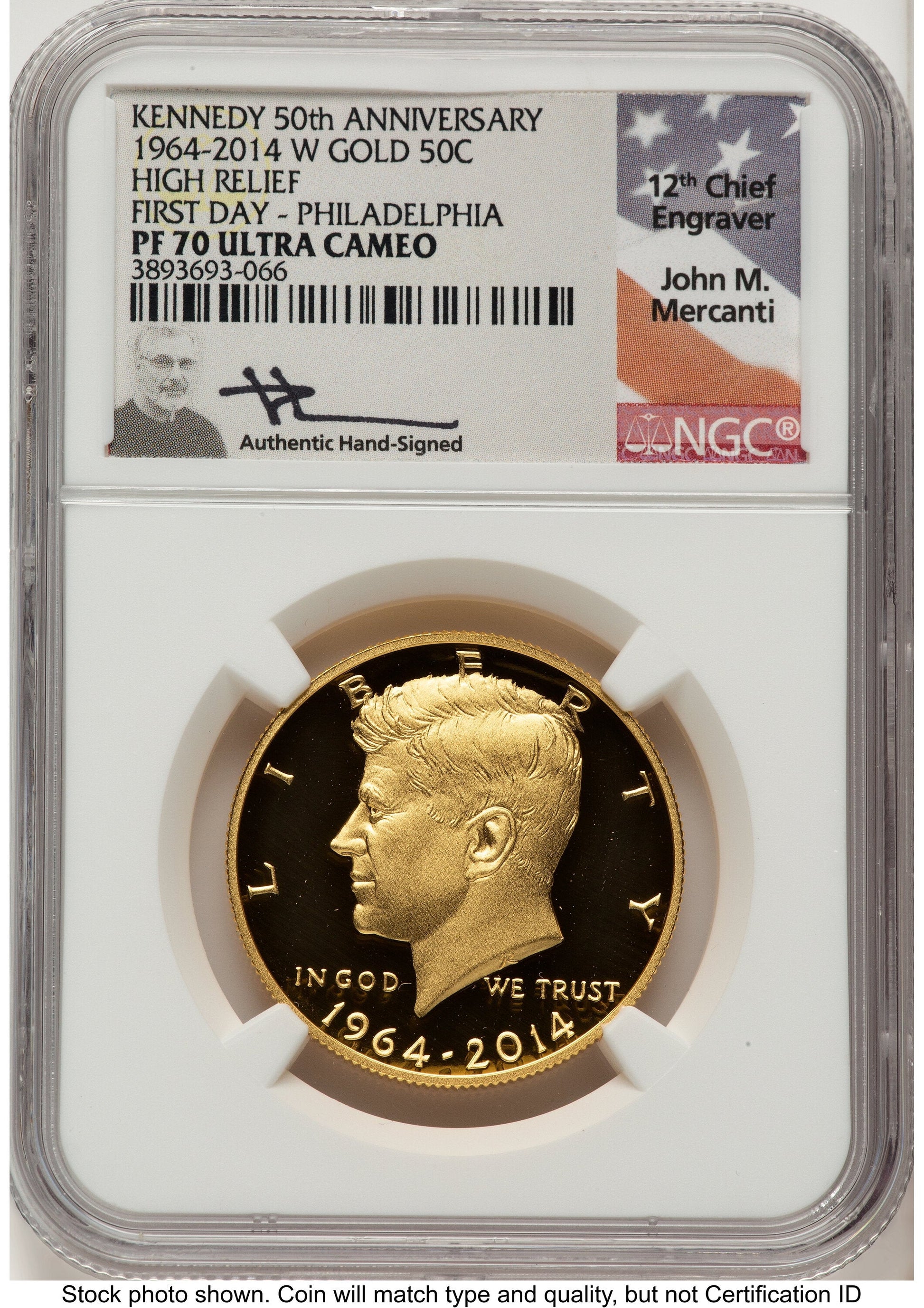 2014-W 50C Gold JFK 50th Anniversary FDI John Philadelphia Proof Kennedy Half Dollar NGC PR70 Mercanti