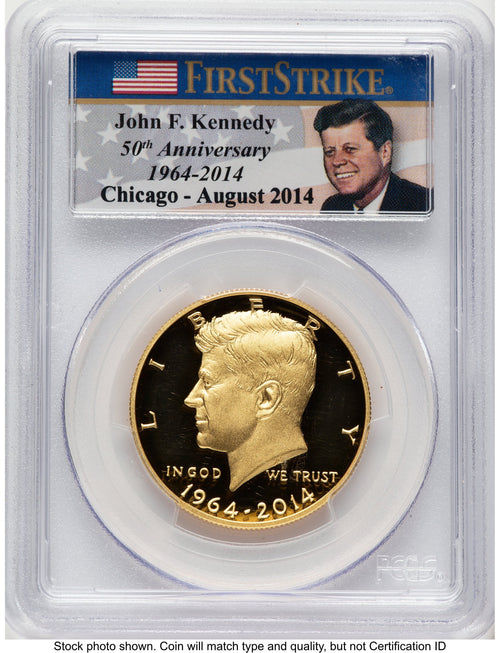 2014-W 50C Gold JFK 50th Anniversary FS JFK Flag Chicago August 2014 Proof Kennedy Half Dollar PCGS PR70