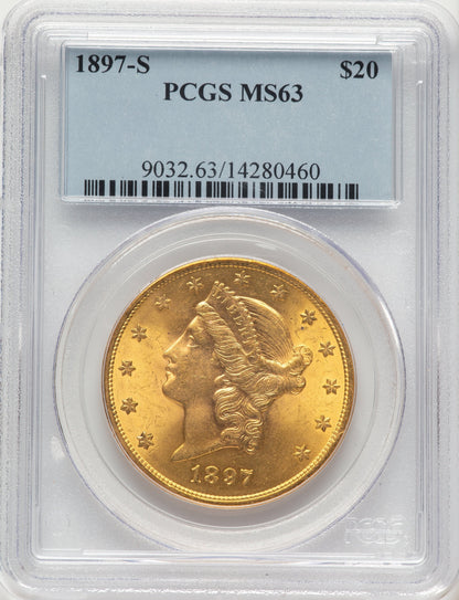 1897-S $20 Blue Label Liberty Double Eagle PCGS MS63