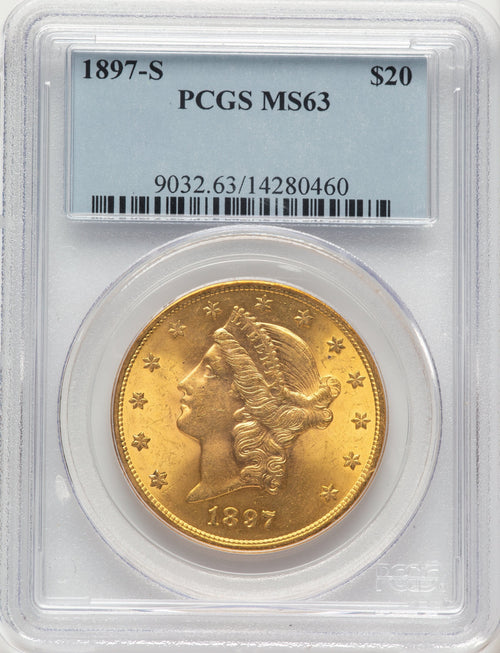 1897-S $20 Blue Label Liberty Double Eagle PCGS MS63