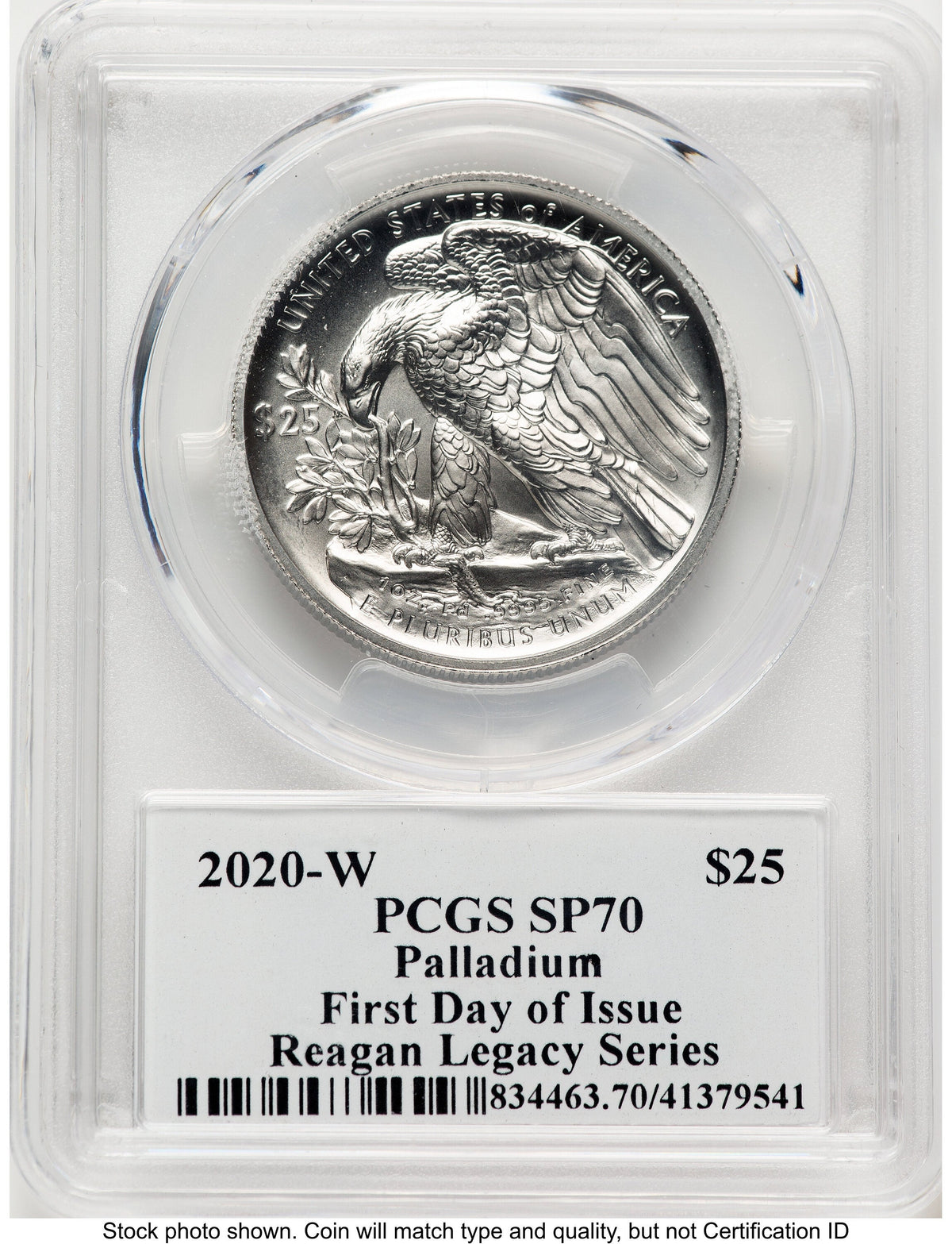 2020-W Palladium Eagle 1 oz Burnished FDI Reagan Legacy Series Michael Reagan PCGS MS70