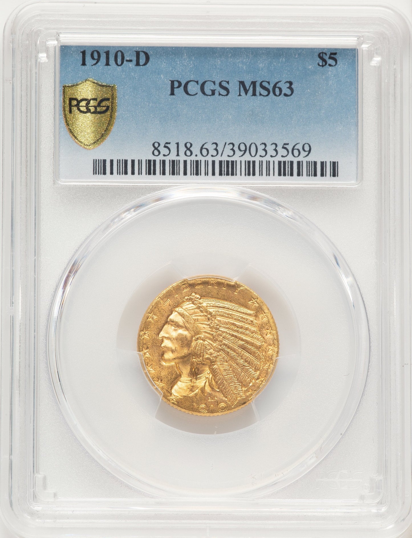 1910-D $5 Indian Half Eagle PCGS MS63