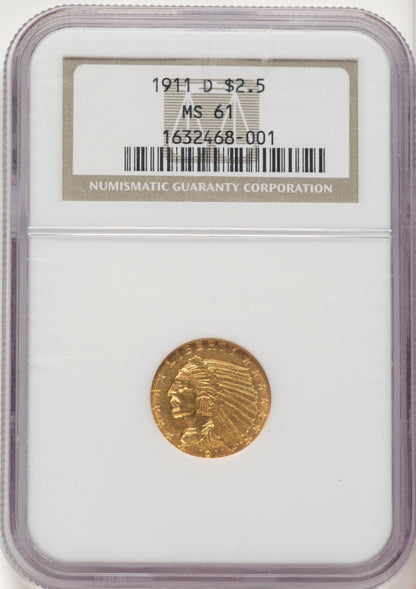 1911-D $2.50 Indian Quarter Eagle NGC MS61