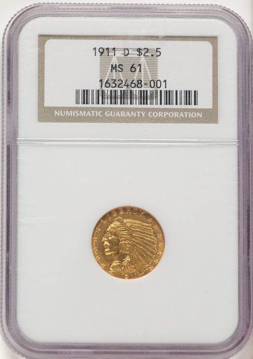 1911-D $2.50 Indian Quarter Eagle NGC MS61
