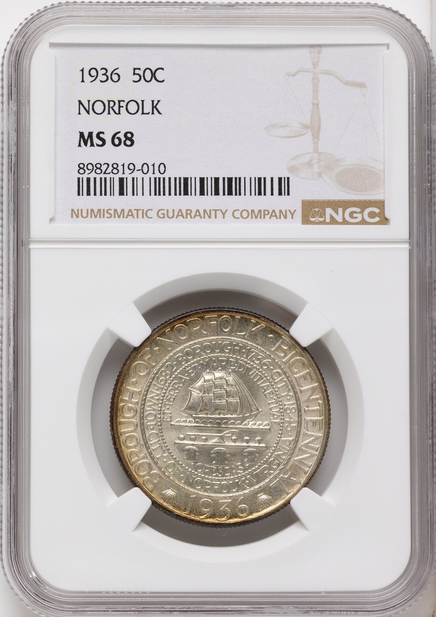 1936 50C Norfolk Commemorative Silver NGC MS68