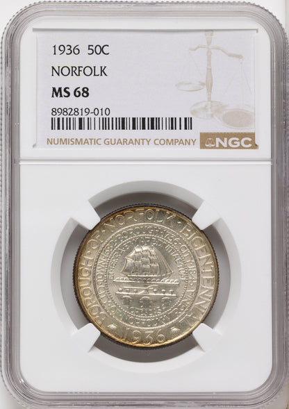 1936 50C Norfolk Commemorative Silver NGC MS68