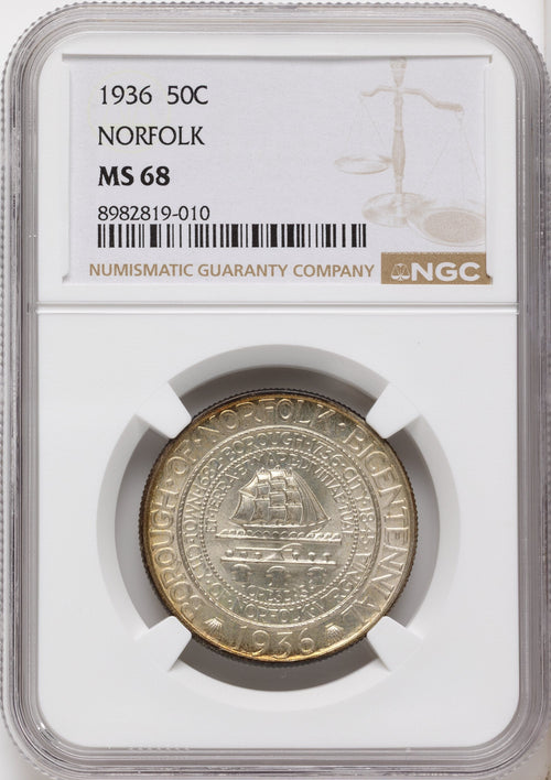 1936 50C Norfolk Commemorative Silver NGC MS68