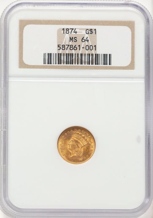 1874 G$1 Gold Dollar NGC MS64