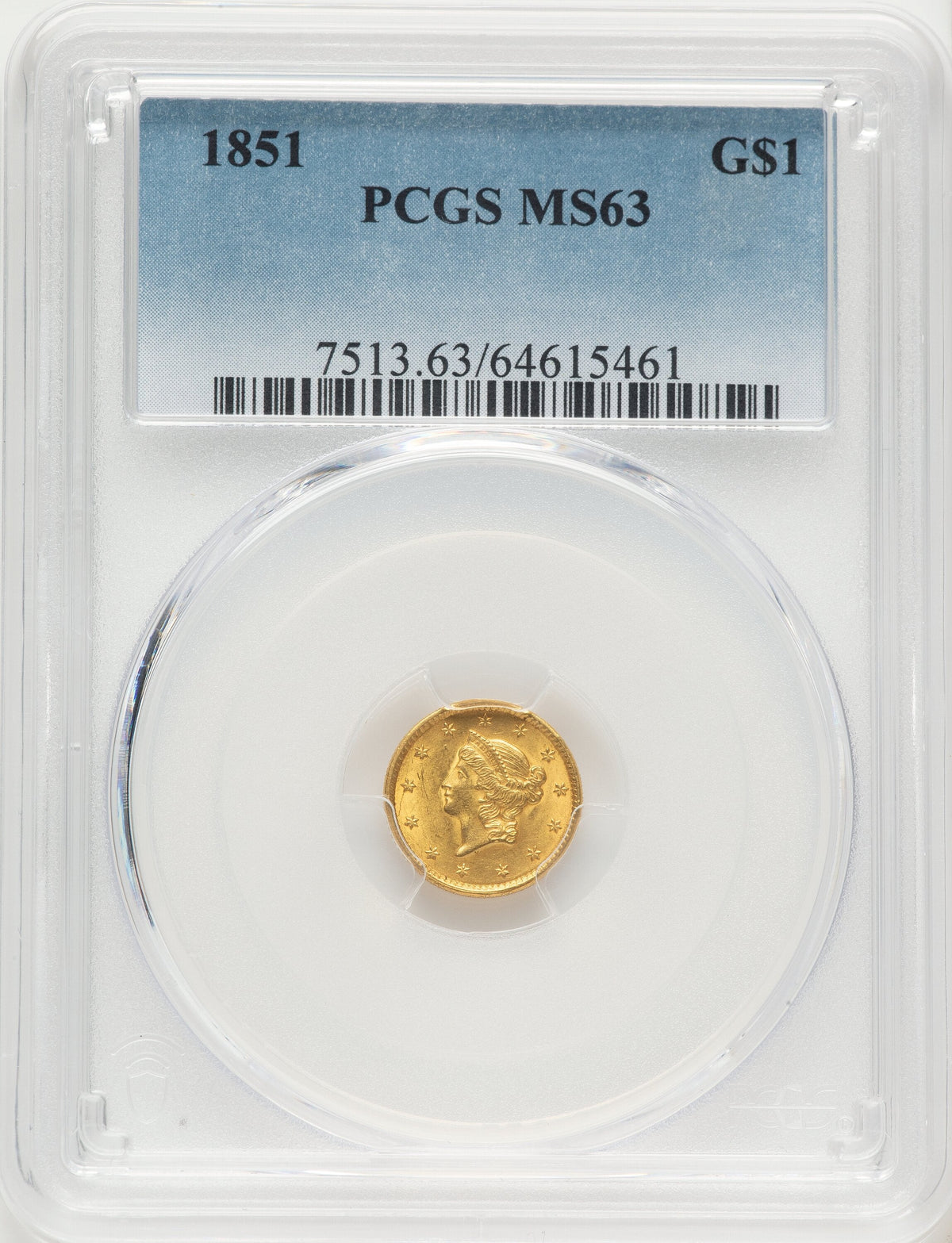 1851 G$1 Gold Dollar PCGS MS63