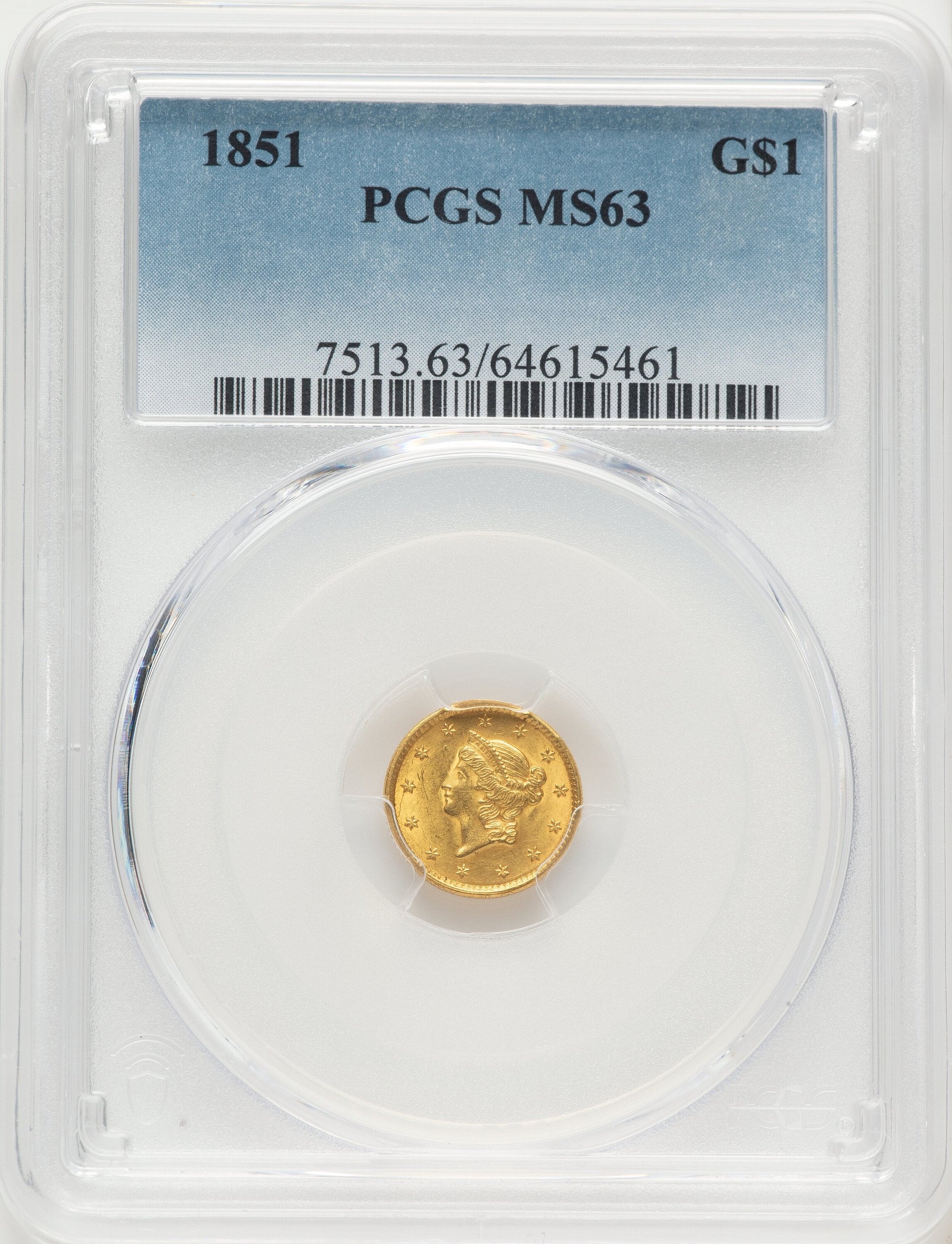 1851 G$1 Gold Dollar PCGS MS63