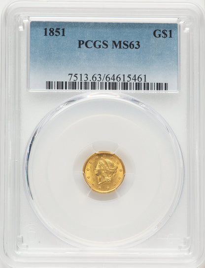 1851 G$1 Gold Dollar PCGS MS63