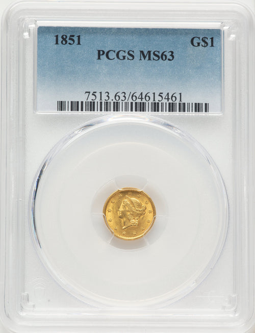 1851 G$1 Gold Dollar PCGS MS63