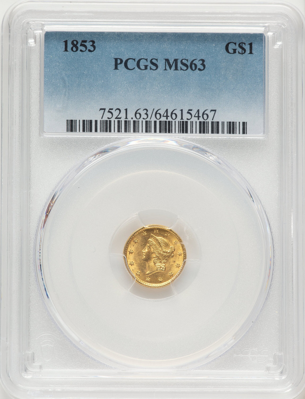 1853 G$1 Gold Dollar PCGS MS63