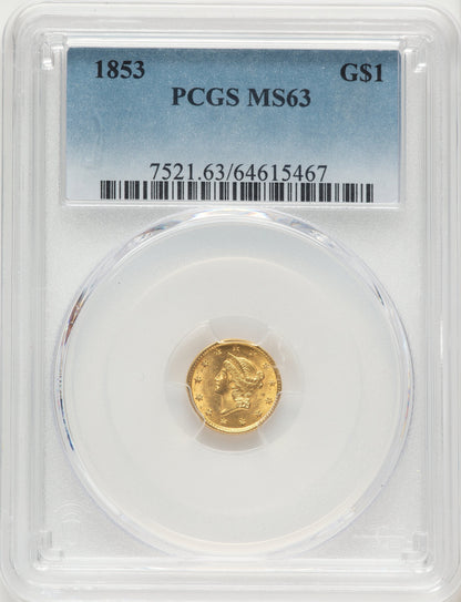 1853 G$1 Gold Dollar PCGS MS63