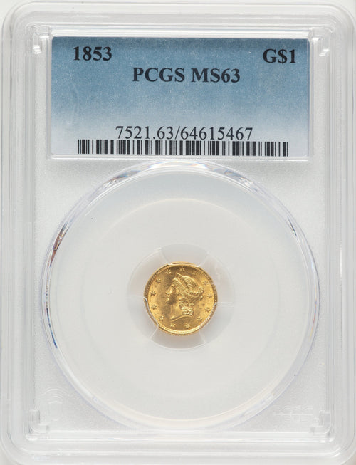 1853 G$1 Gold Dollar PCGS MS63