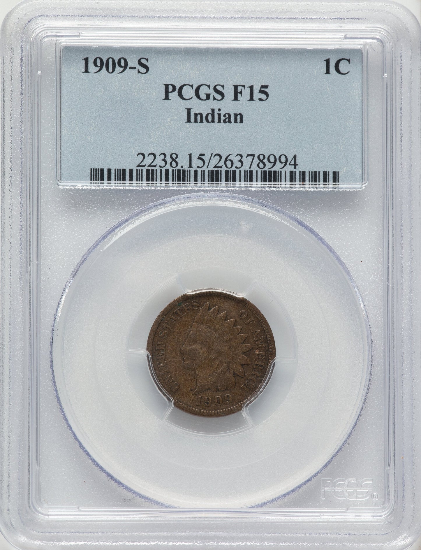 1909-S 1C Indian BN Indian Cent PCGS 15