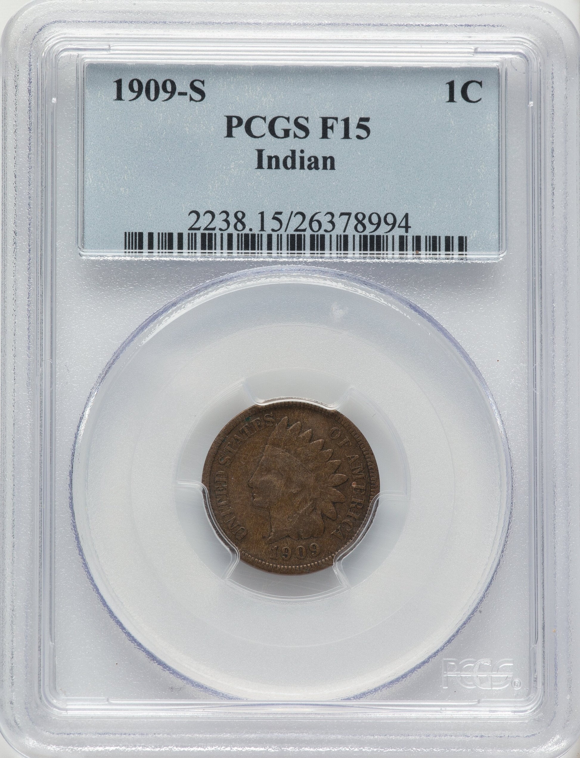 1909-S 1C Indian BN Indian Cent PCGS 15