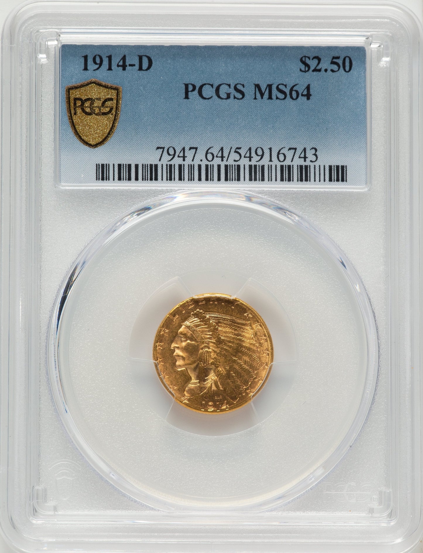 1914-D $2.50 Indian Quarter Eagle PCGS MS64