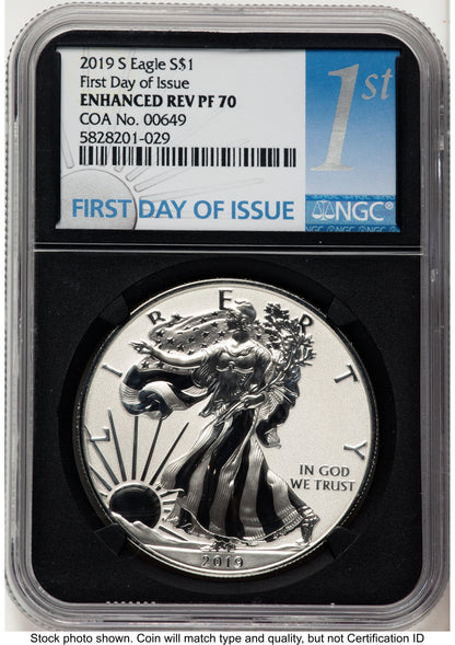 2019-S Enhanced Reverse Proof Silver Eagle 1 oz FDI 1ST NGC PF70