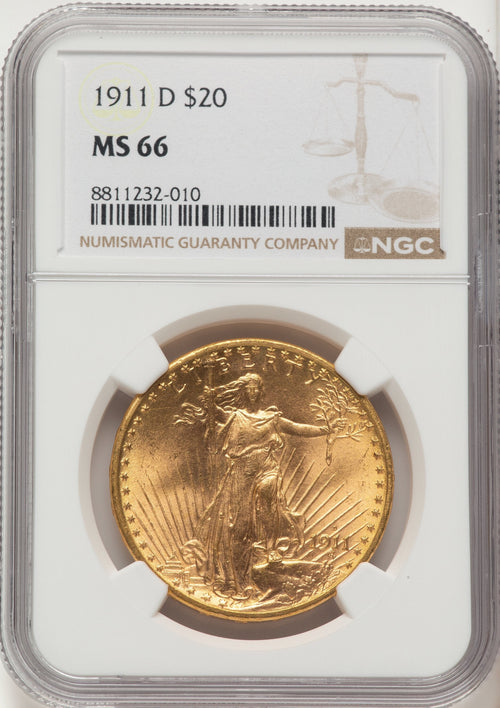 1911-D $20 Saint-Gaudens Double Eagle NGC MS66
