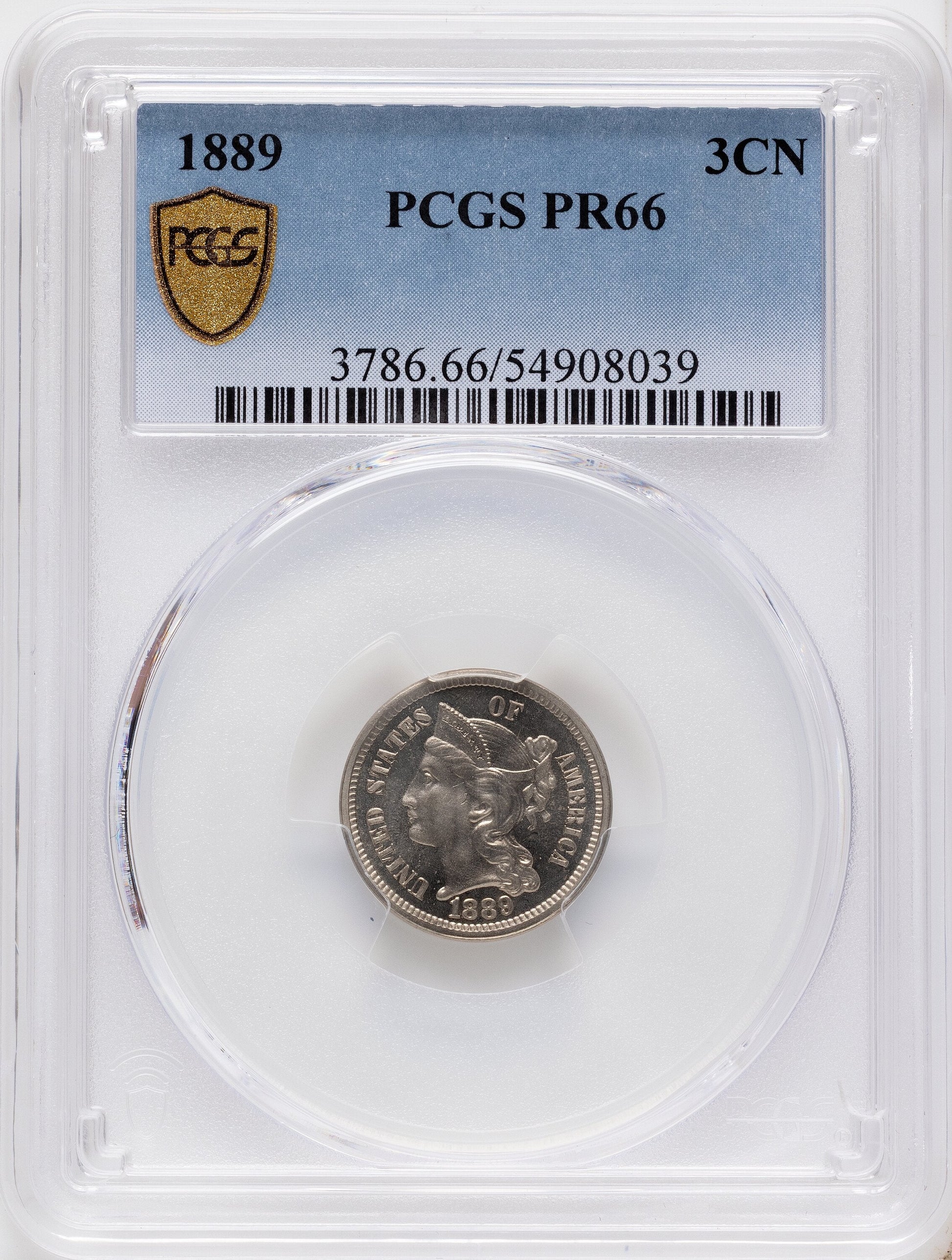 1889 3CN Proof Three Cent Nickel PCGS PR66
