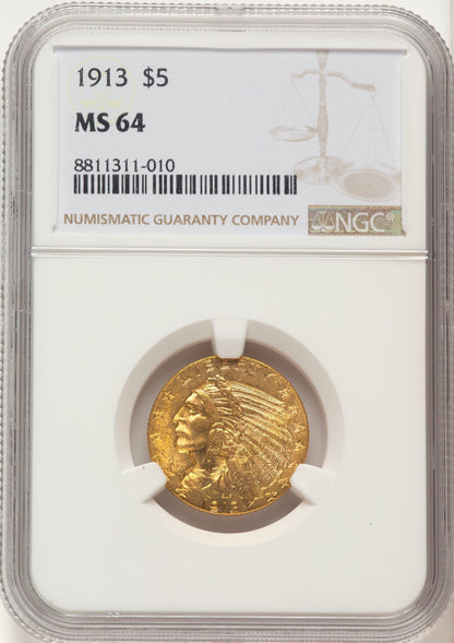 1913 $5 Indian Half Eagle NGC MS64