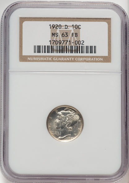 1920-D 10C FB Mercury Dime NGC MS63