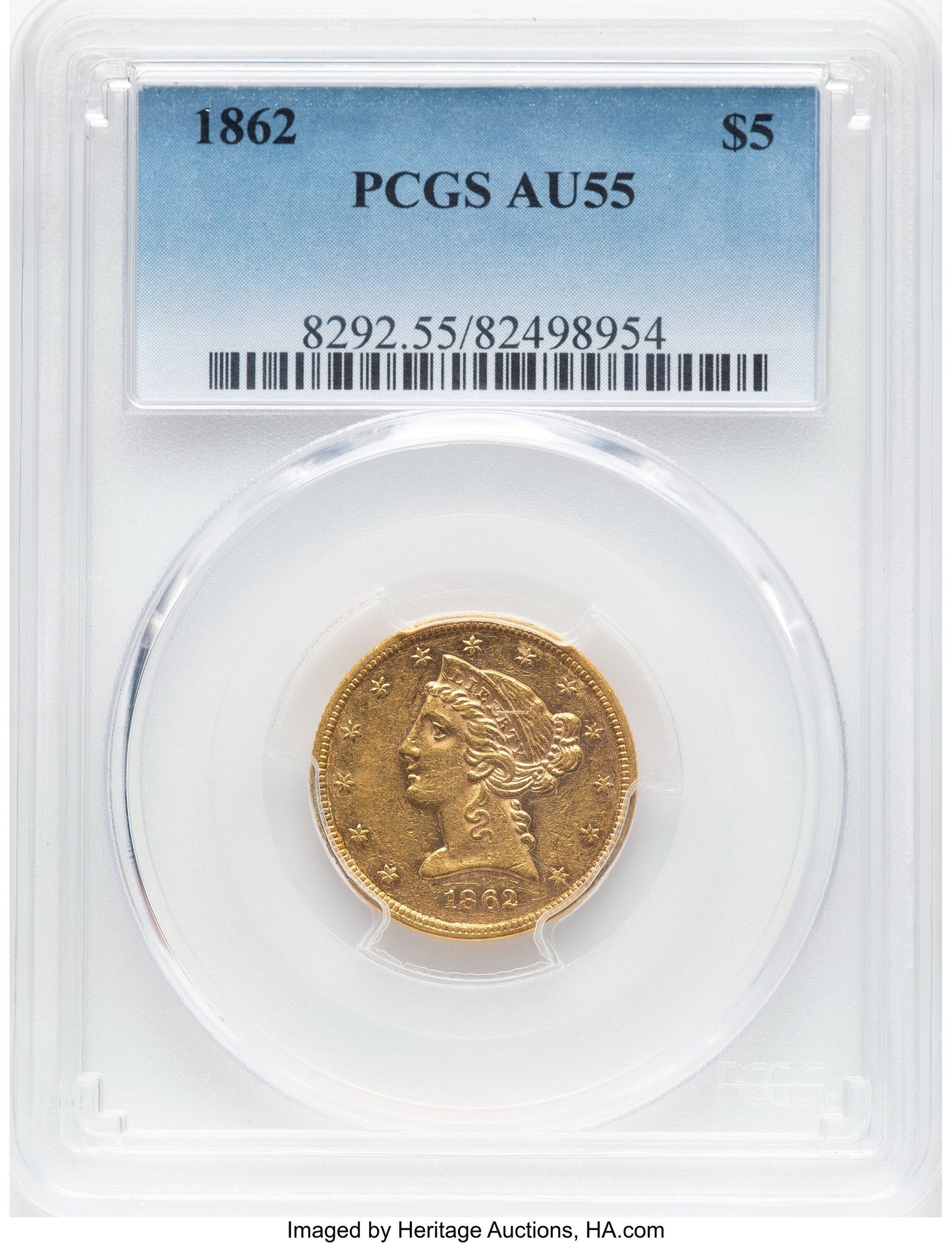 1862 $5 Liberty Half Eagle PCGS AU55