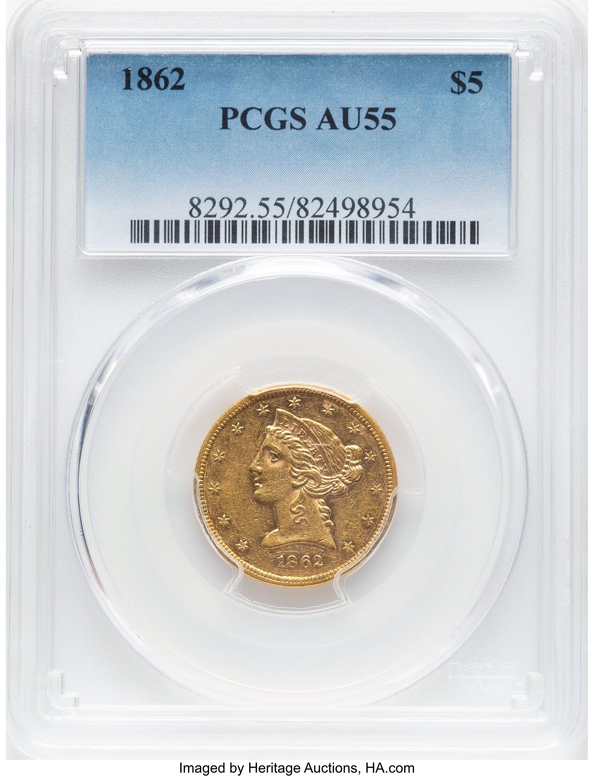 1862 $5 Liberty Half Eagle PCGS AU55