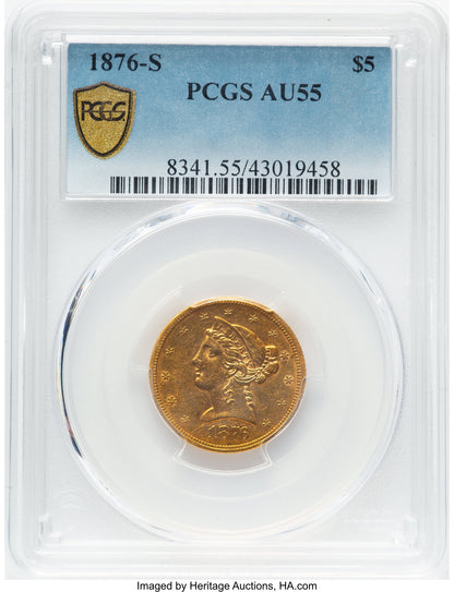 1876-S $5 Liberty Half Eagle PCGS AU55
