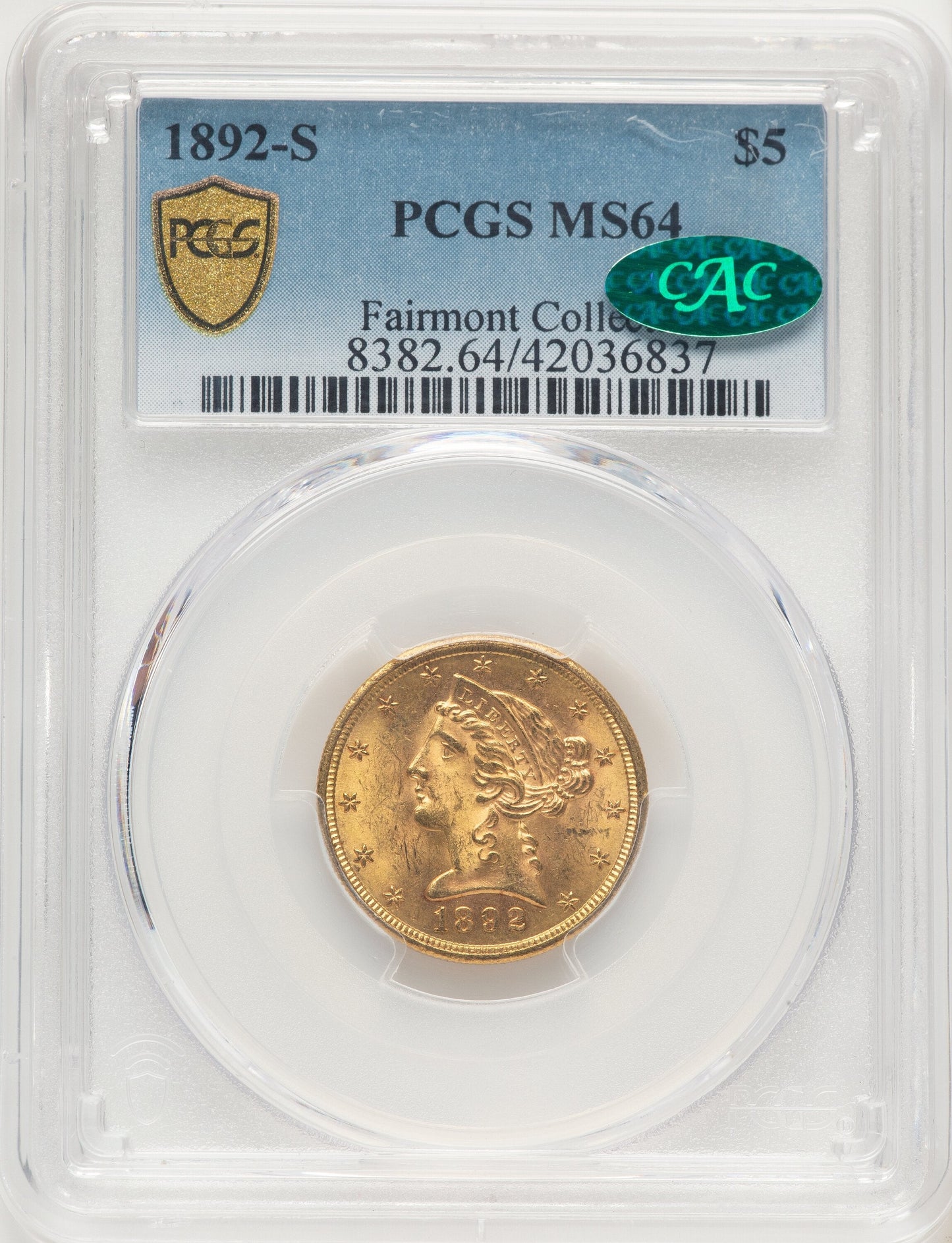 1892-S $5 CAC Liberty Half Eagle PCGS MS64