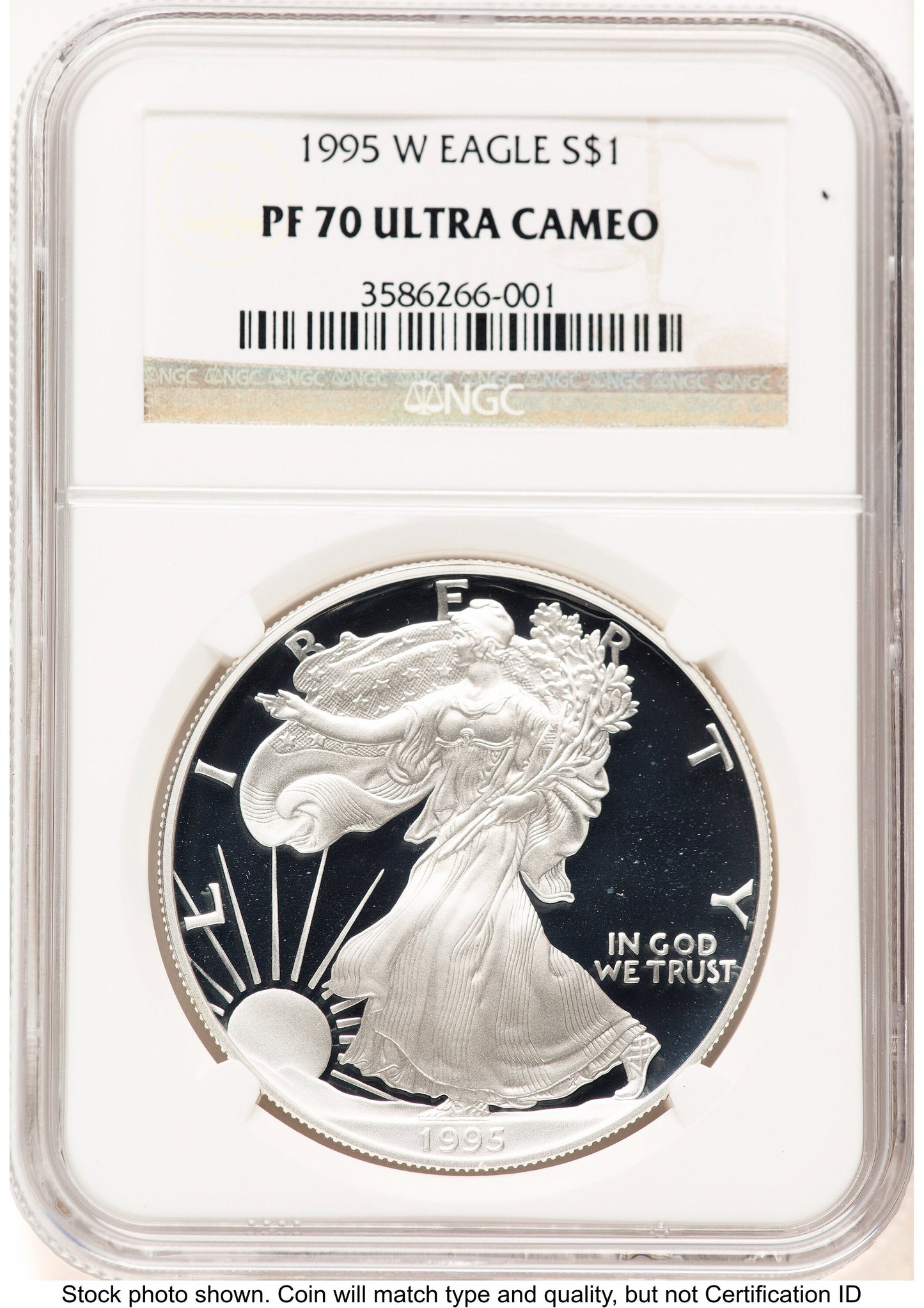 1995-W Proof Silver Eagle 1 oz Brown Label NGC PF70