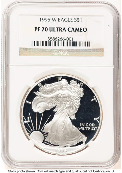 1995-W Proof Silver Eagle 1 oz Brown Label NGC PF70