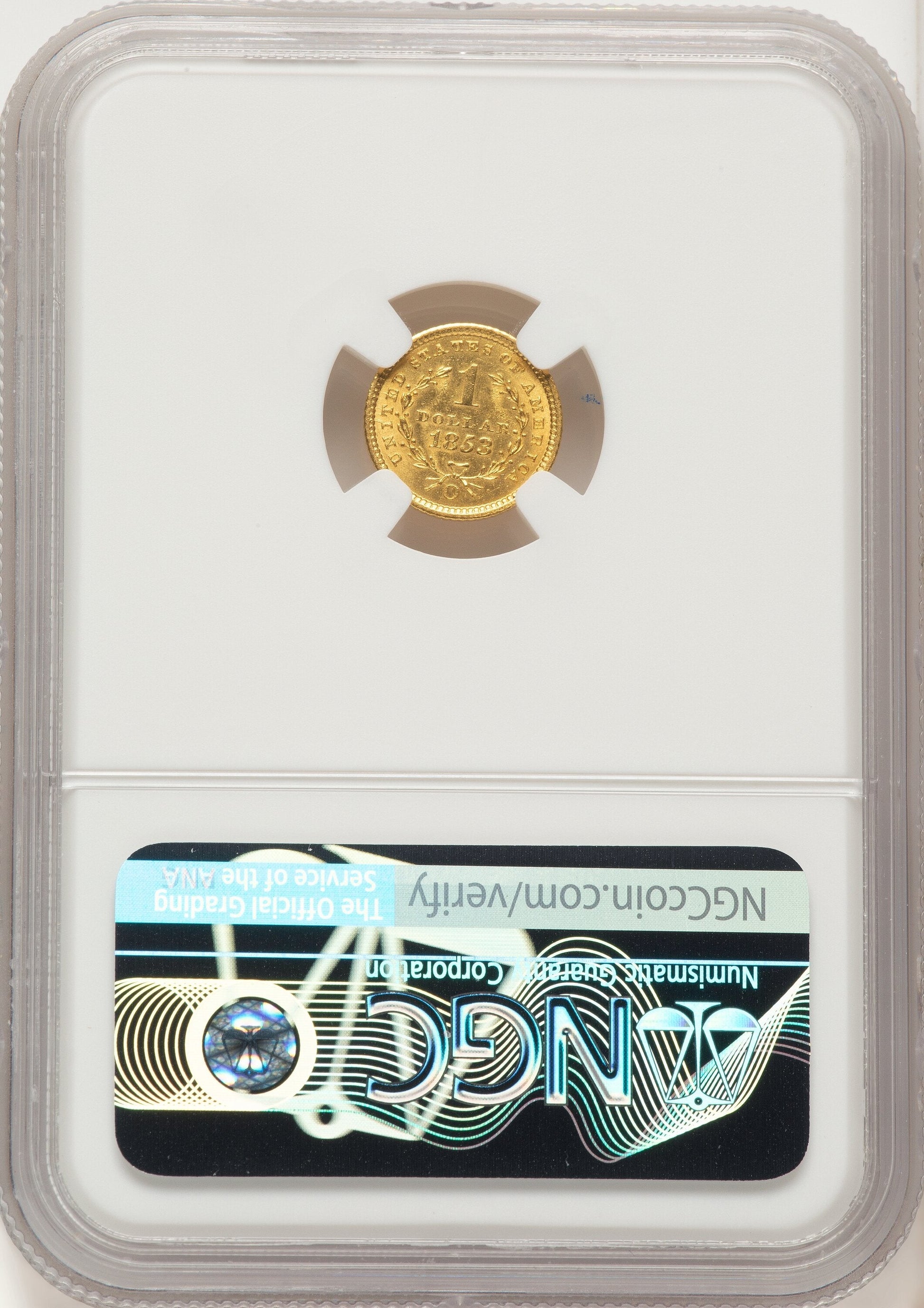 1853-O G$1 Gold Dollar NGC MS62