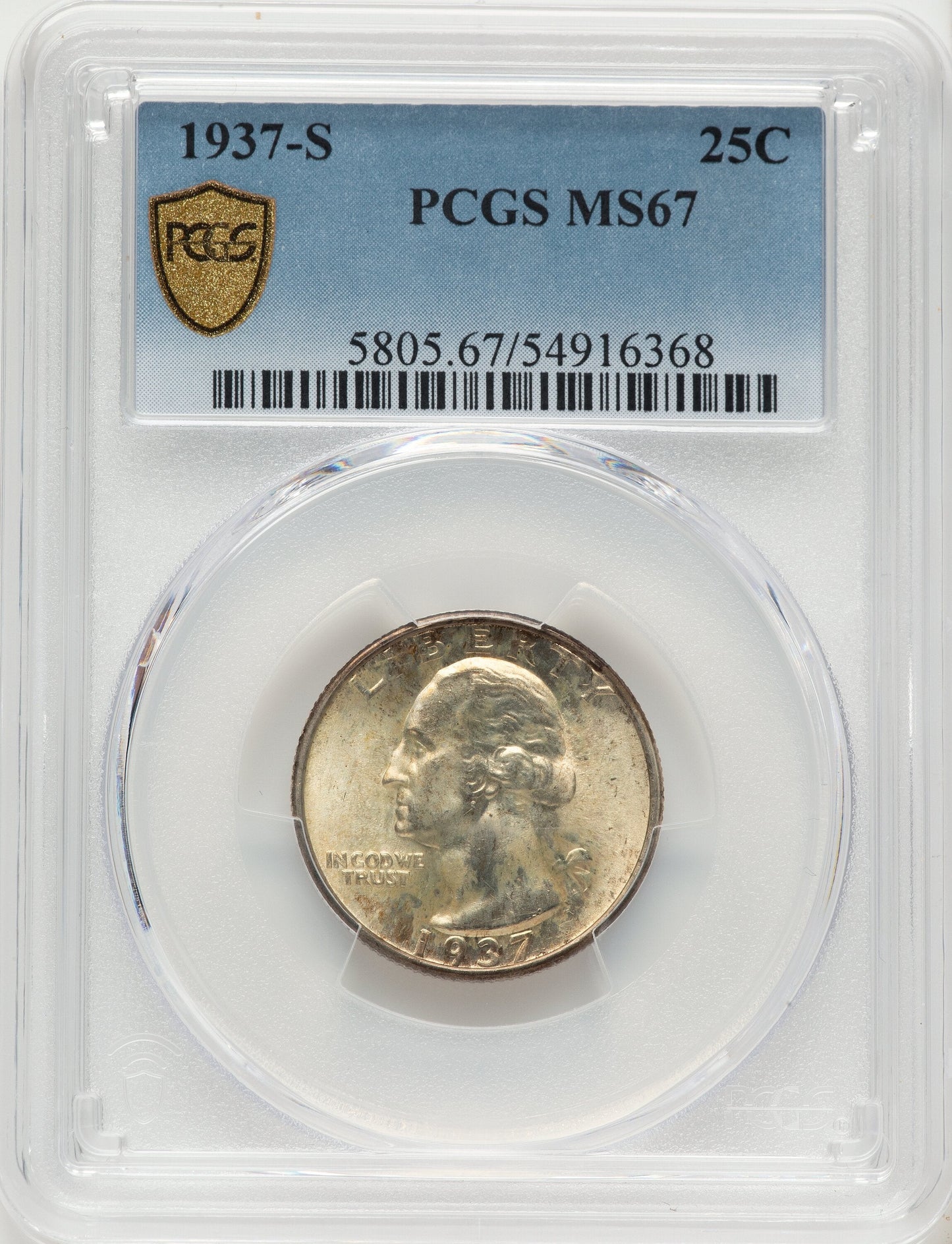 1937-S 25C Washington Quarter PCGS MS67