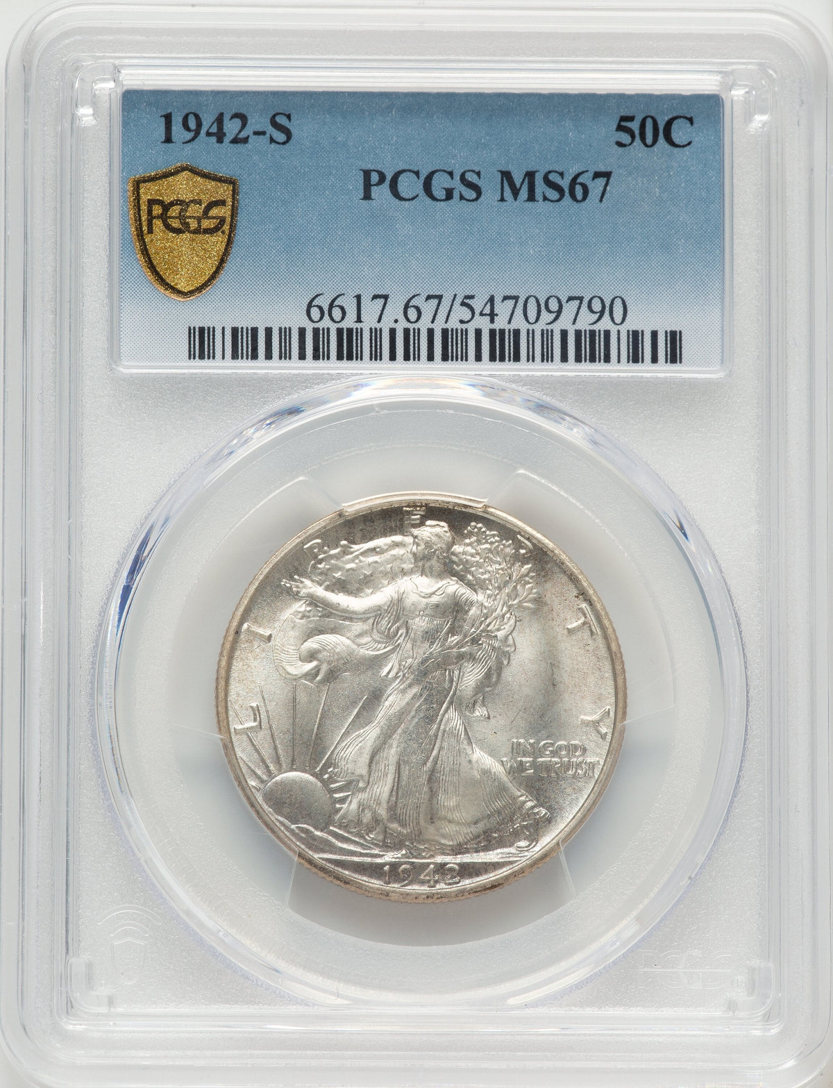 1942-S 50C Walking Liberty Half Dollar PCGS MS67