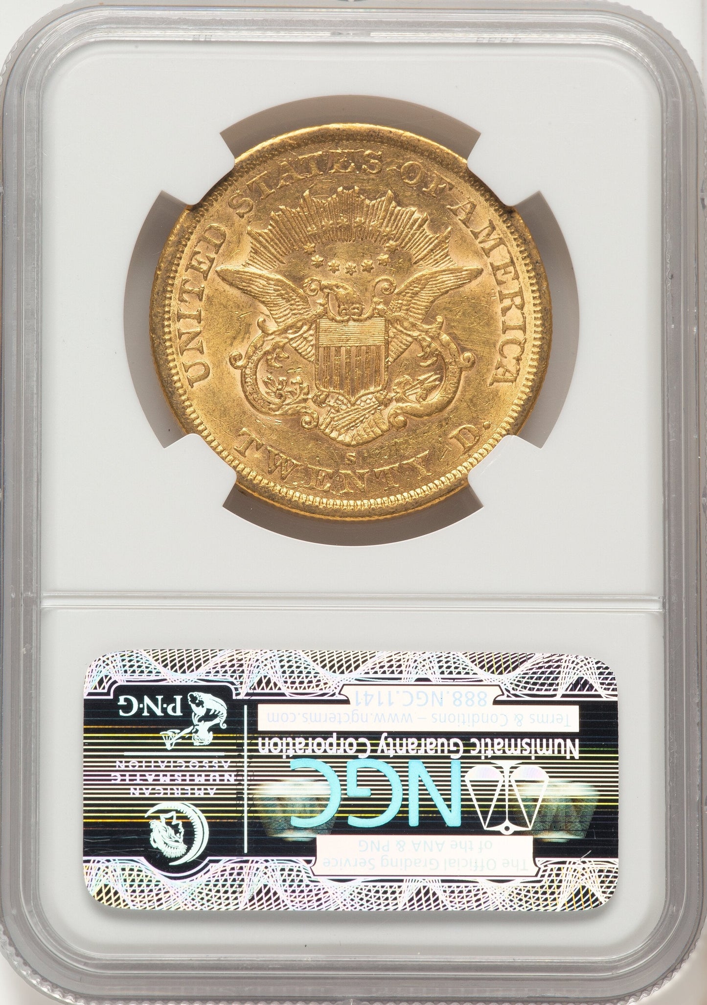 1863-S $20 Brown Label Liberty Double Eagle NGC AU53