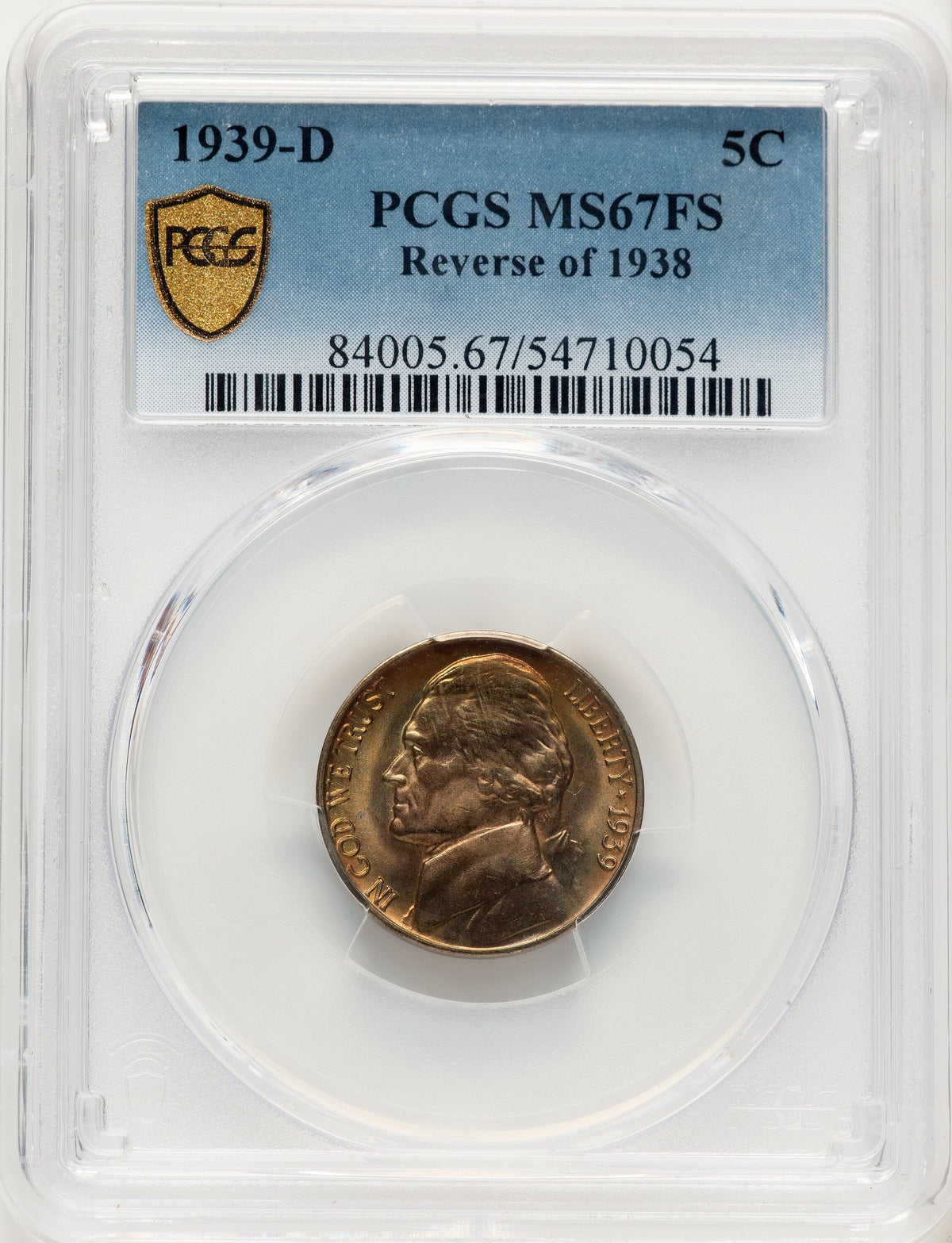 1939-D Reverse of 1938 5C FS Jefferson Nickel PCGS MS67