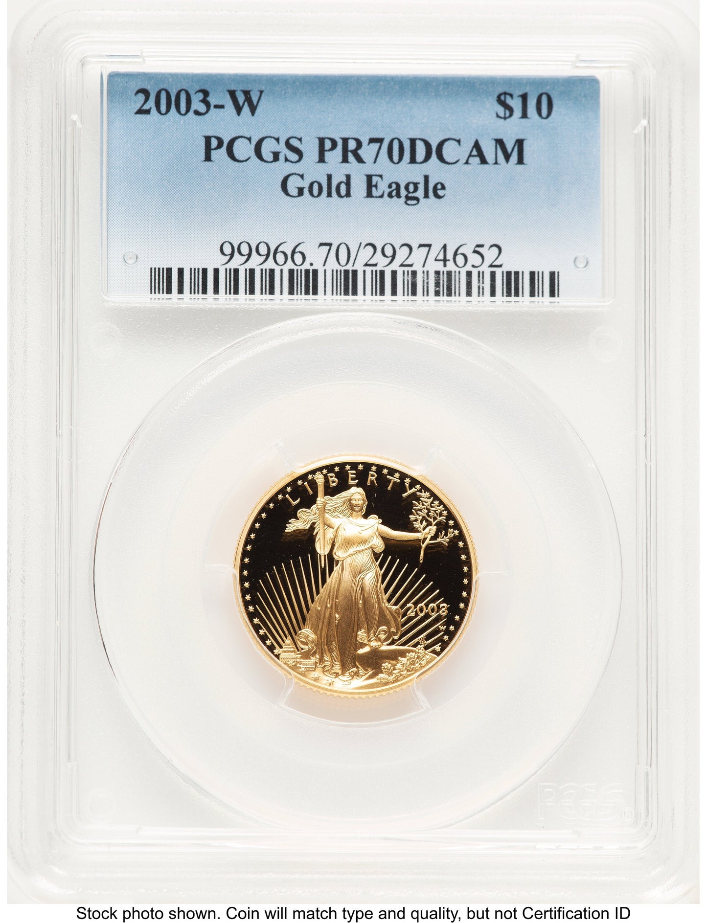 2003-W Proof Gold Eagle 1/4 oz Blue Gradient PCGS PR70