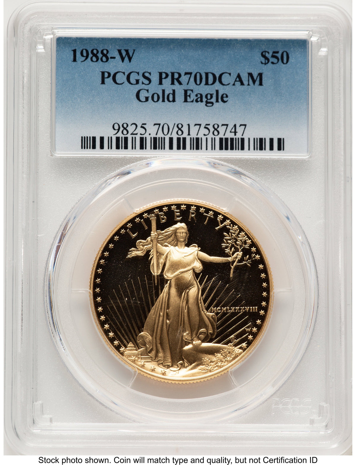 1988-W Proof Gold Eagle 1 oz Blue Gradient PCGS PR70