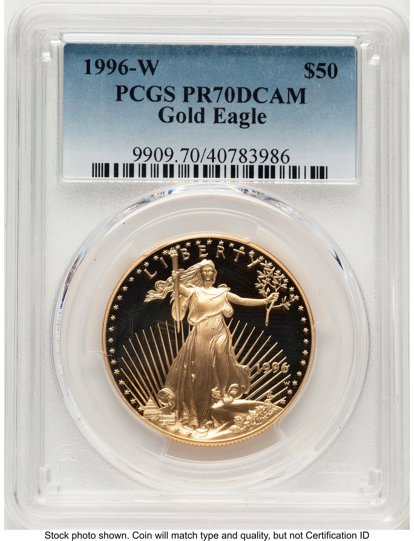1996-W Proof Gold Eagle 1 oz Blue Gradient PCGS PR70