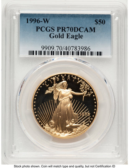 1996-W Proof Gold Eagle 1 oz Blue Gradient PCGS PR70