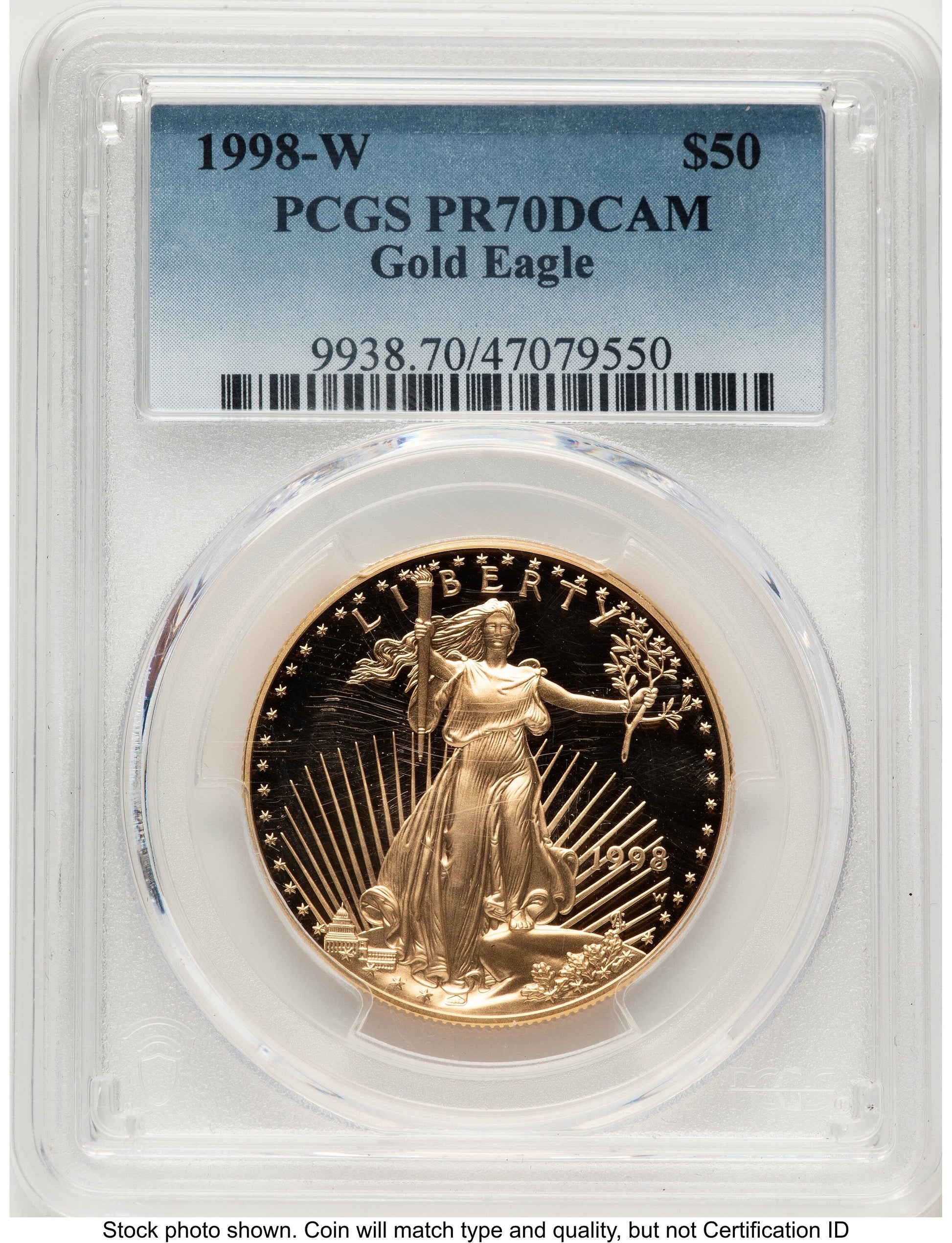 1998-W Proof Gold Eagle 1 oz Blue Gradient PCGS PR70