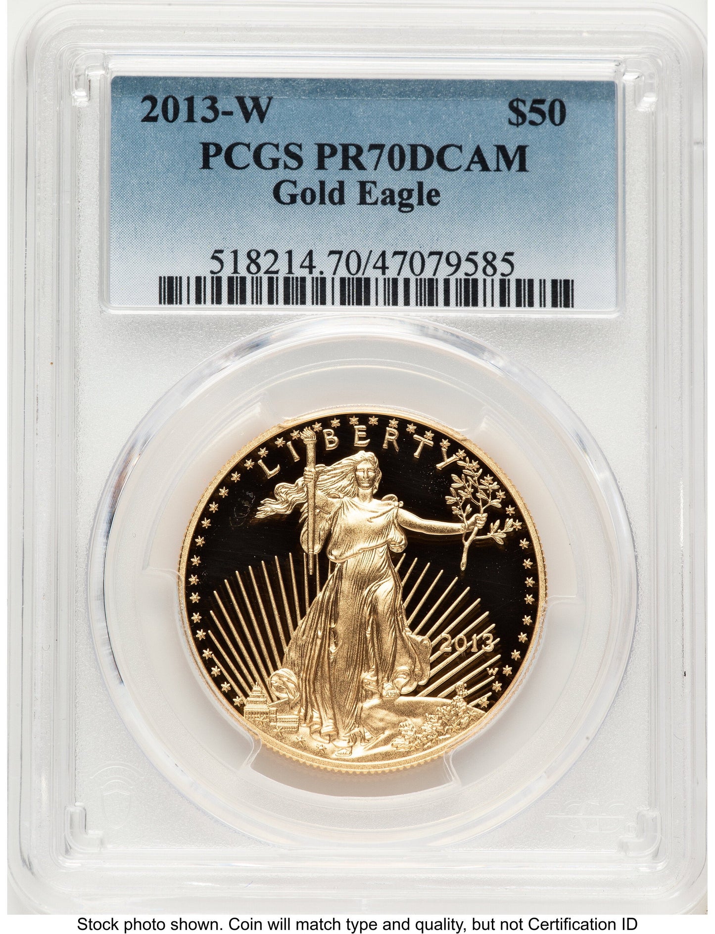 2013-W Proof Gold Eagle 1 oz Blue Gradient PCGS PR70