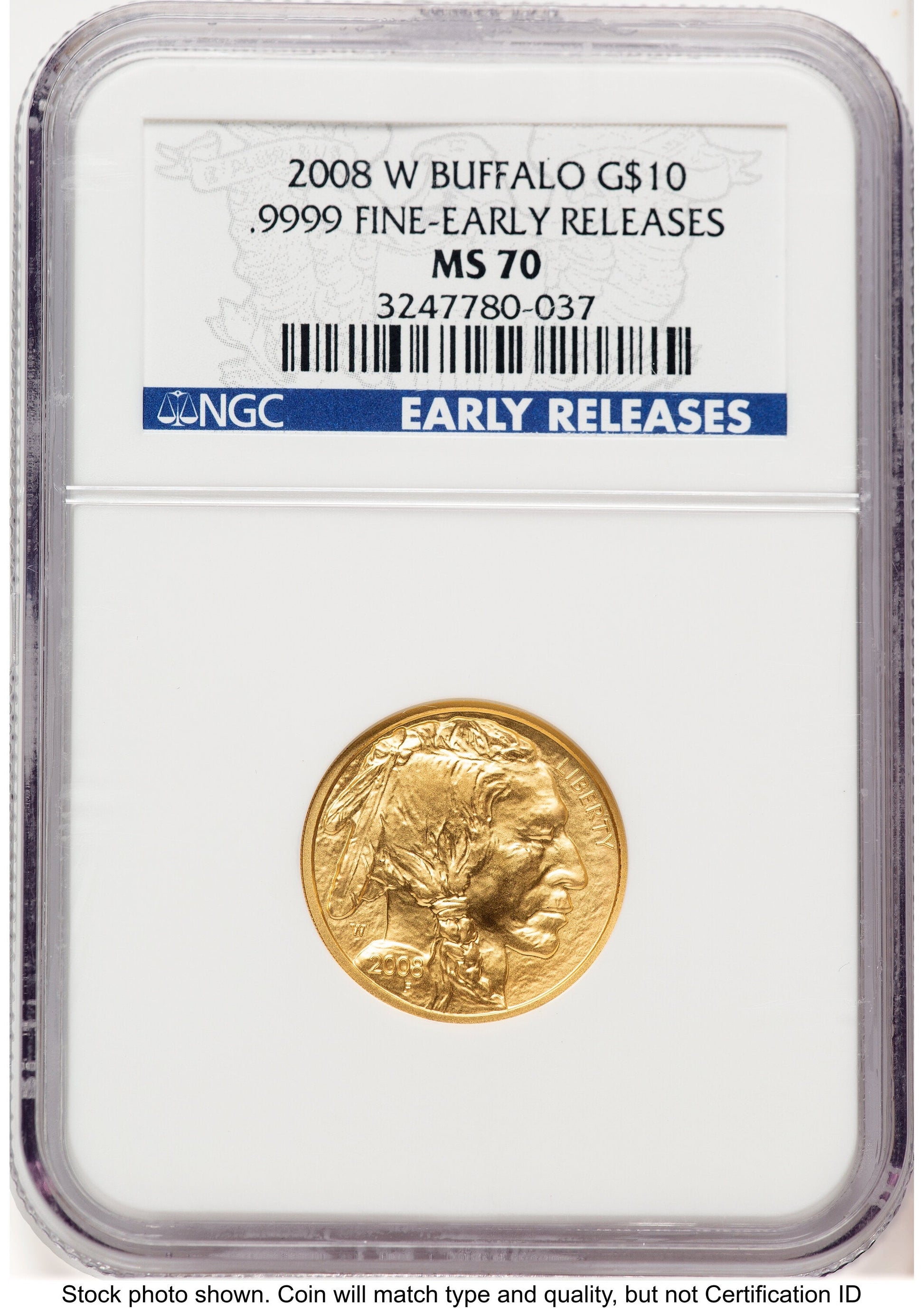 2008-W Burnished Gold Buffalo 1/4 oz ER Blue NGC MS70