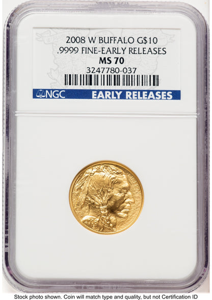 2008-W Burnished Gold Buffalo 1/4 oz ER Blue NGC MS70