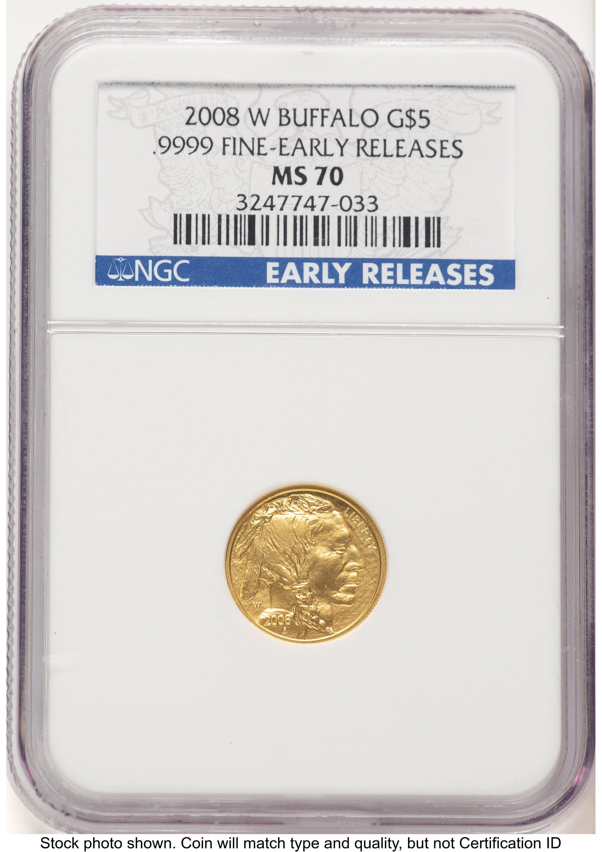 2008-W Burnished Gold Buffalo 1/10 oz ER Blue NGC MS70